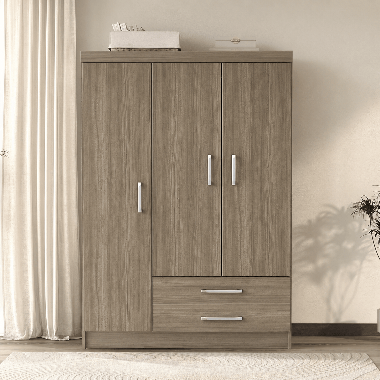 Furniture Sarayi Bedroom Furniture Modern Three Door Wooden Bedroom Wardrobe with Hanging Rail & 2 Drawers - EX085-NT