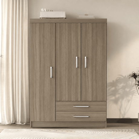 Furniture Sarayi Bedroom Furniture Modern Three Door Wooden Bedroom Wardrobe with Hanging Rail & 2 Drawers - EX085-NT