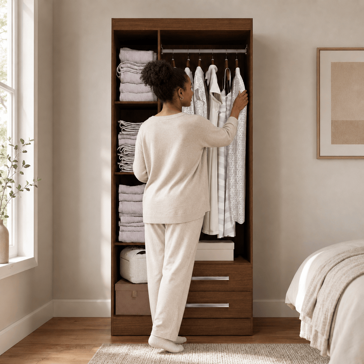 Furniture Sarayi Bedroom Furniture Modern Three Door Wooden Bedroom Wardrobe with Mirror & 2 Drawers - EX098-JA