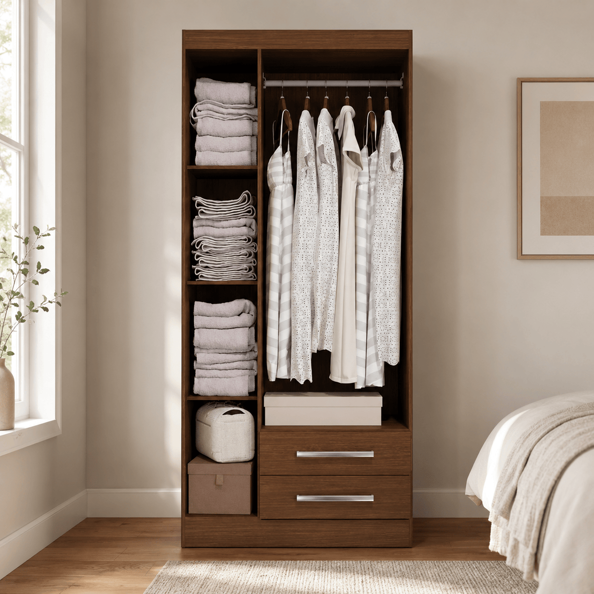 Furniture Sarayi Bedroom Furniture Modern Three Door Wooden Bedroom Wardrobe with Mirror & 2 Drawers - EX098-JA
