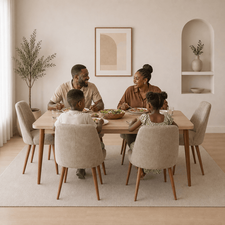 Furniture Sarayi Dining Room Furniture Somono Modern 7-Piece Rectangular Dining Table Set with 6 Upholstered Chairs - STC 05