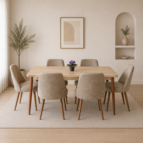 Furniture Sarayi Dining Room Furniture Somono Modern 7-Piece Rectangular Dining Table Set with 6 Upholstered Chairs - STC 05