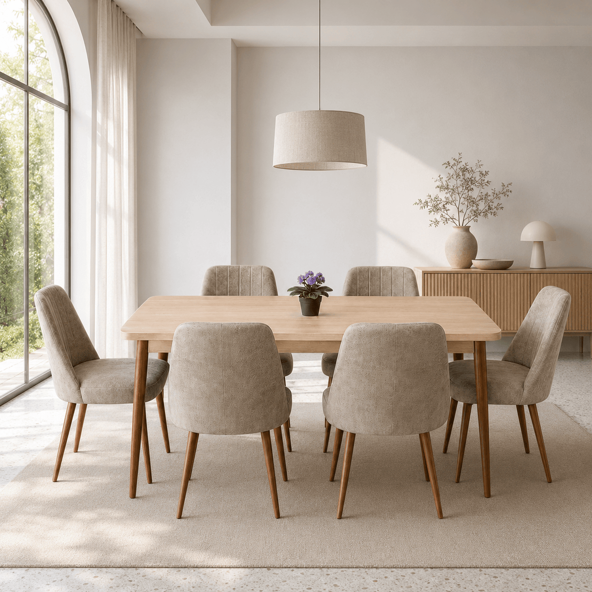 Furniture Sarayi Dining Room Furniture Somono Modern 7-Piece Rectangular Dining Table Set with 6 Upholstered Chairs - STC 05