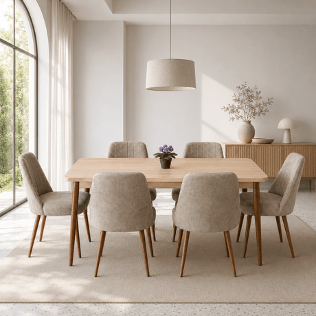 Furniture Sarayi Dining Room Furniture Somono Modern 7-Piece Rectangular Dining Table Set with 6 Upholstered Chairs - STC 05