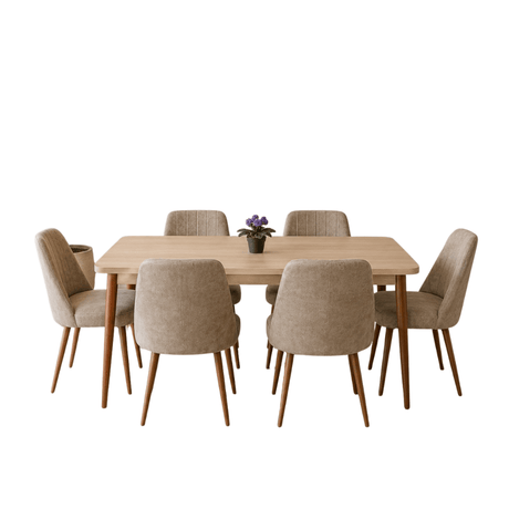 Furniture Sarayi Dining Room Furniture Somono Modern 7-Piece Rectangular Dining Table Set with 6 Upholstered Chairs - STC 05
