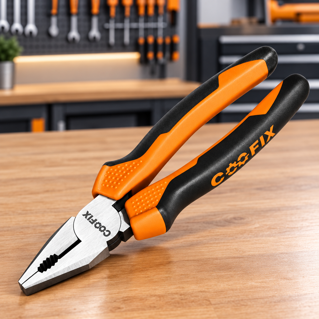 Heavy-duty Coofix combination pliers on a workshop table