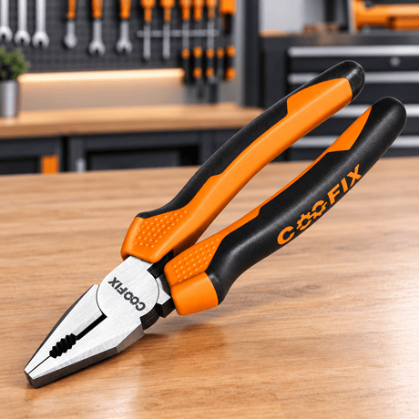 Heavy-duty Coofix combination pliers on a workshop table