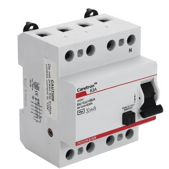 Indoasian Load Centers & Circuit Protection Indoasian Caretron 63A Four Pole RCCB - F/P RCCB 63A, 30mA