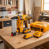 Ingco brad nailer kit on a joinery workshop bench