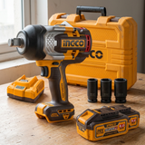 Ingco impact wrench kit on a workshop bench