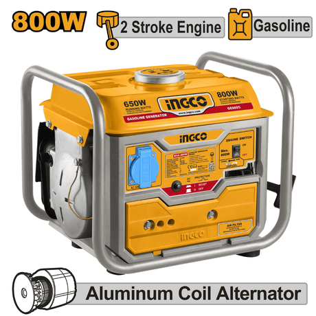 Ingco Generator Ingco 0.8 kW Portable 2-Stroke 800W Gasoline Generator - GE8005