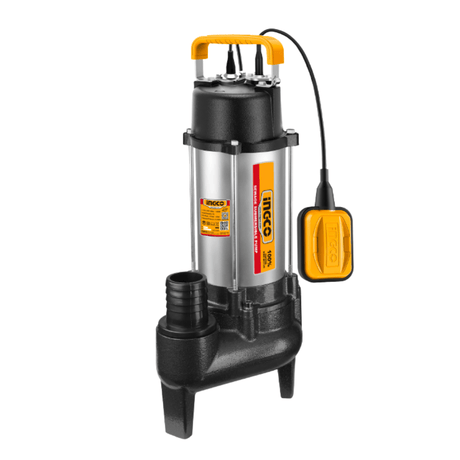 Ingco Submersible Pumps Ingco 1.5HP Stainless Steel Sewage Submersible Pump with 22m³/h Flow, 15m Head & 2" Outlet 1100W - SPDS110068