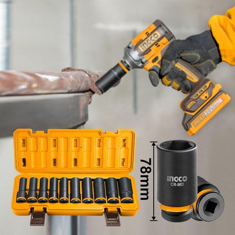 Ingco Sockets & Hex Keys Ingco ½″ 10-Piece Deep Impact Socket Set – HKISSD12102L