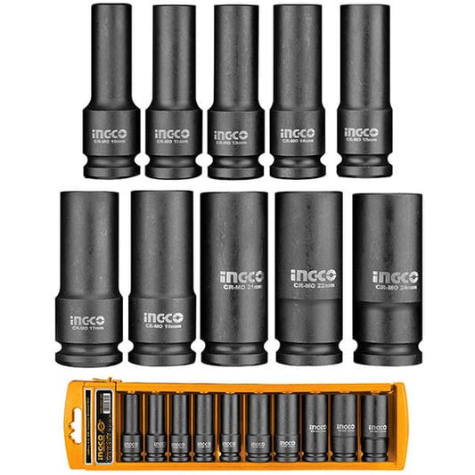 Ingco Sockets & Hex Keys Ingco ½″ 10 Pieces Deep Impact Socket Set - HKISSD12102L