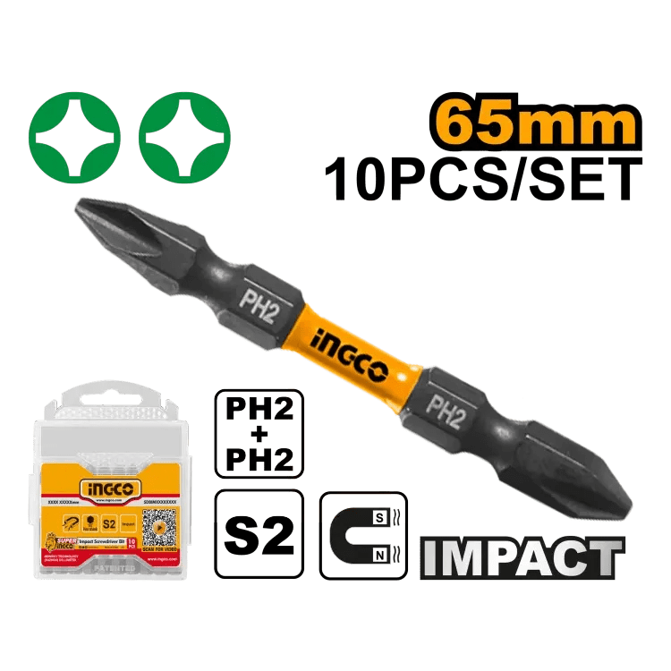 Ingco Screwdriver Bits Ingco 10 Pieces Impact PH 65mm Screwdriver Bit Set - SDBIM21PH233