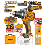 Ingco Drill Ingco 1100W Brushless Impact Drill With Two 5.0Ah Battery And 4.0A Charger - CIDLI201668
