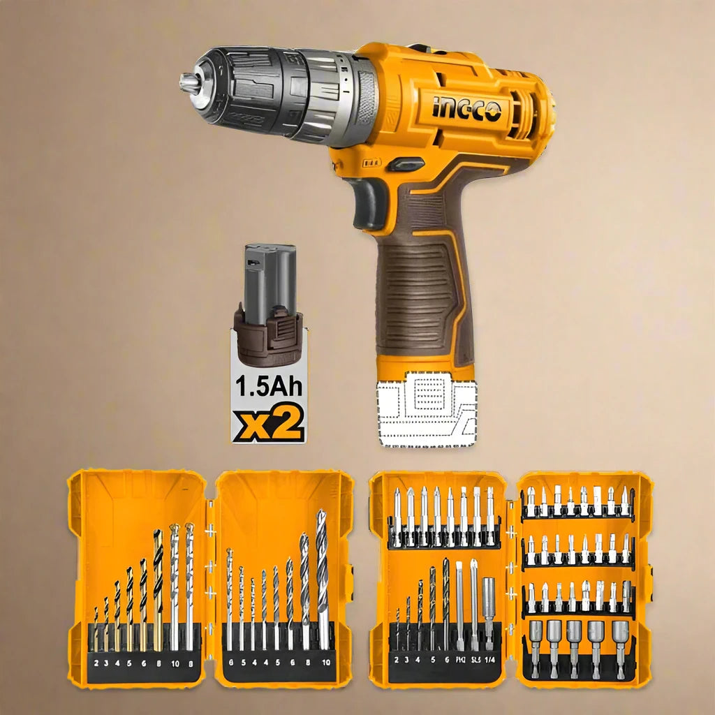 Ingco Power Tool Combo Kit Ingco 12V Lithium-Ion Impact Drill with Drill Bits Set & Screwdriver Bit Set - COSLI23114