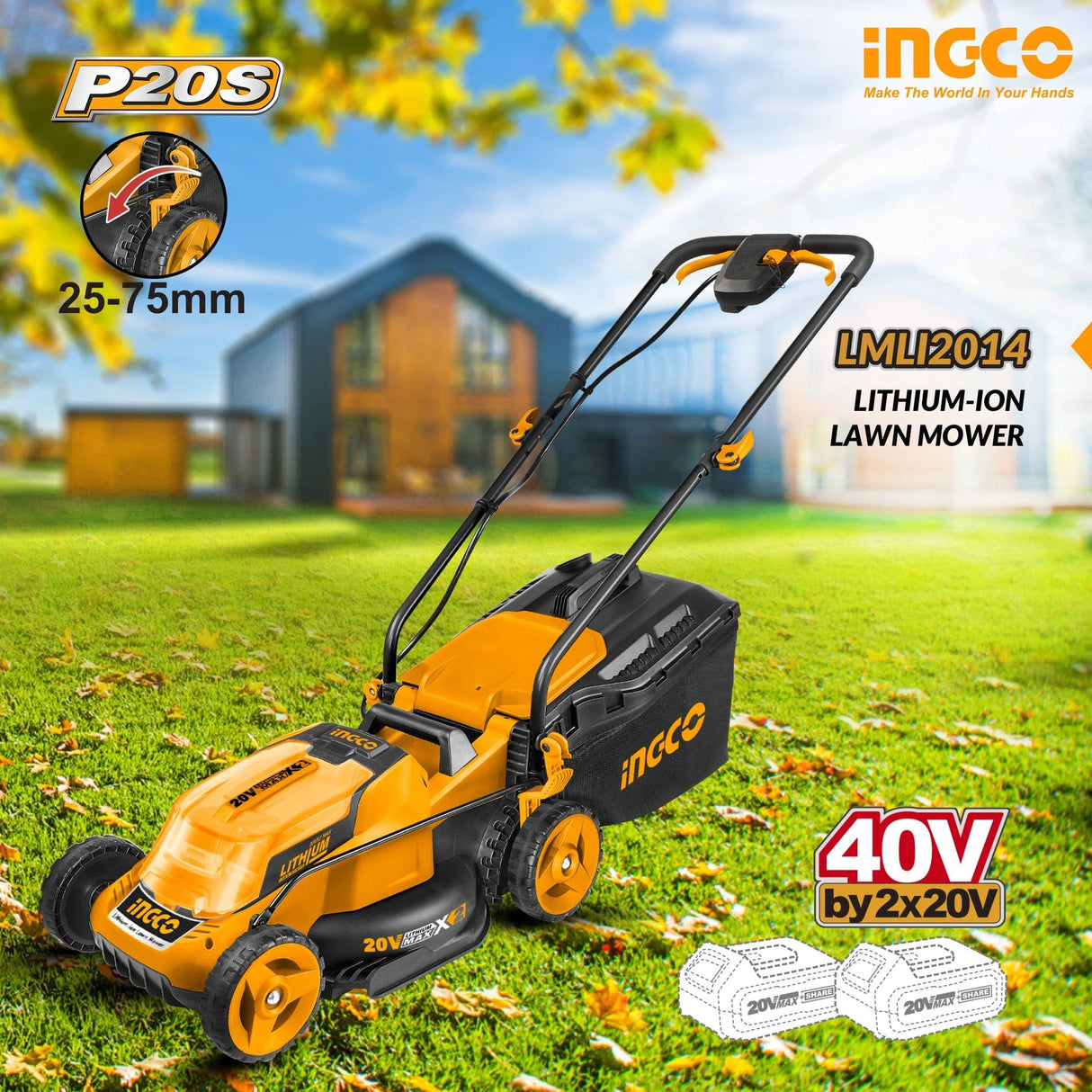 Ingco Lawn Mower Ingco 14" Lithium-ion Cordless Lawn Mower 20V 4.0Ah - LMLI2014