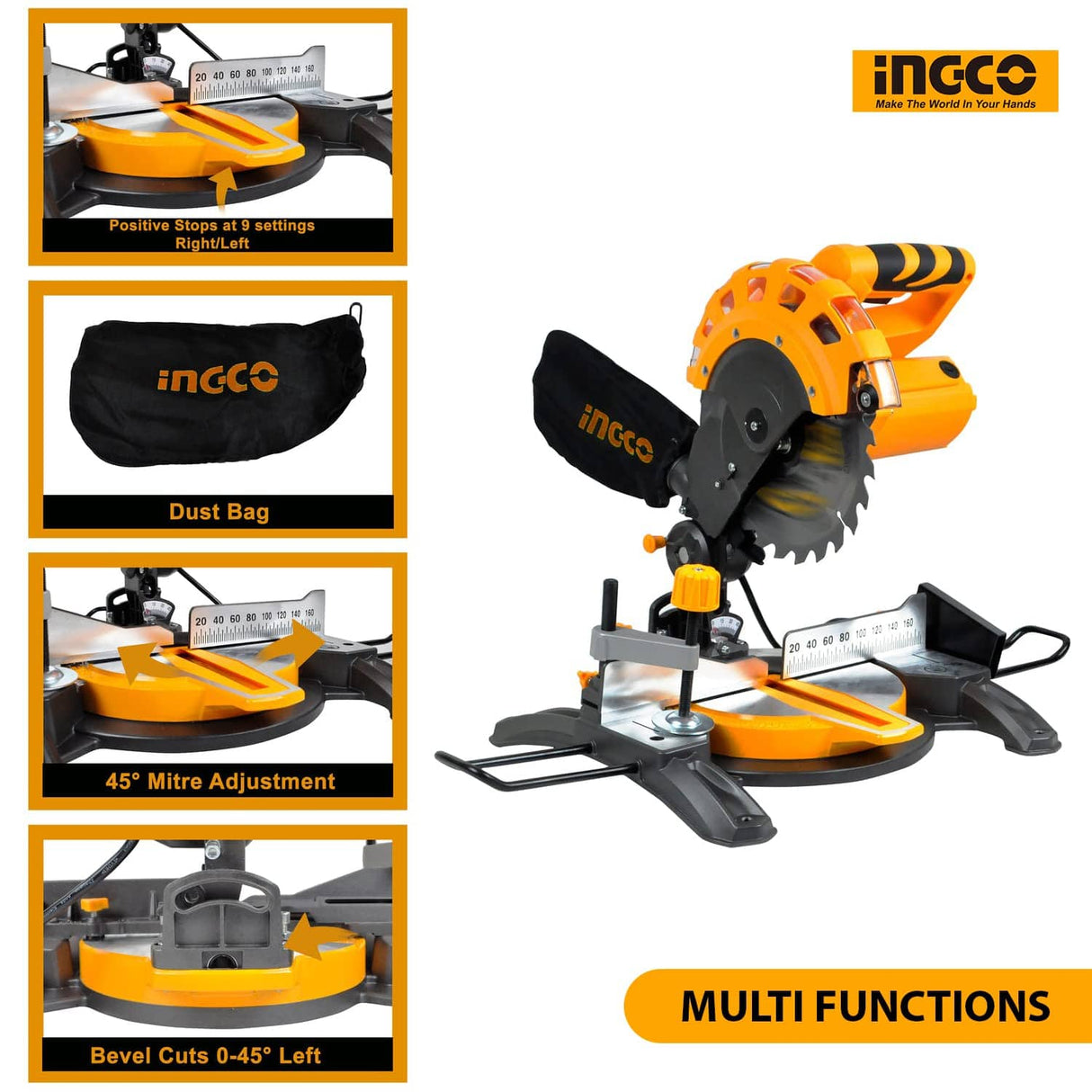 Ingco Bench & Stationary Tool Ingco 1400W Mitre Saw with 210mm Blade – BMS14007