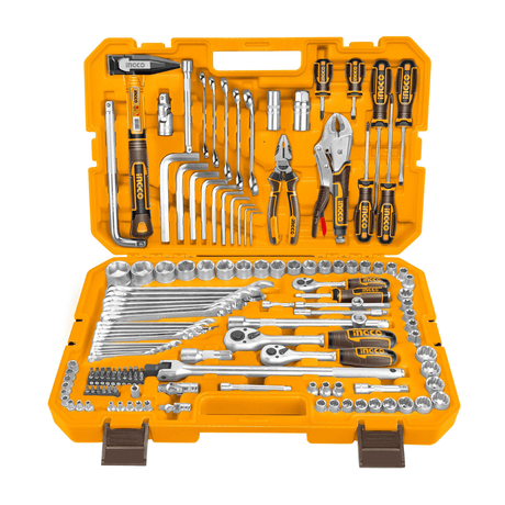 Ingco Tool Set Ingco 142 Pieces Combination Tool Set with Sockets, Ratchets, and Wrenches - HKTHP21421