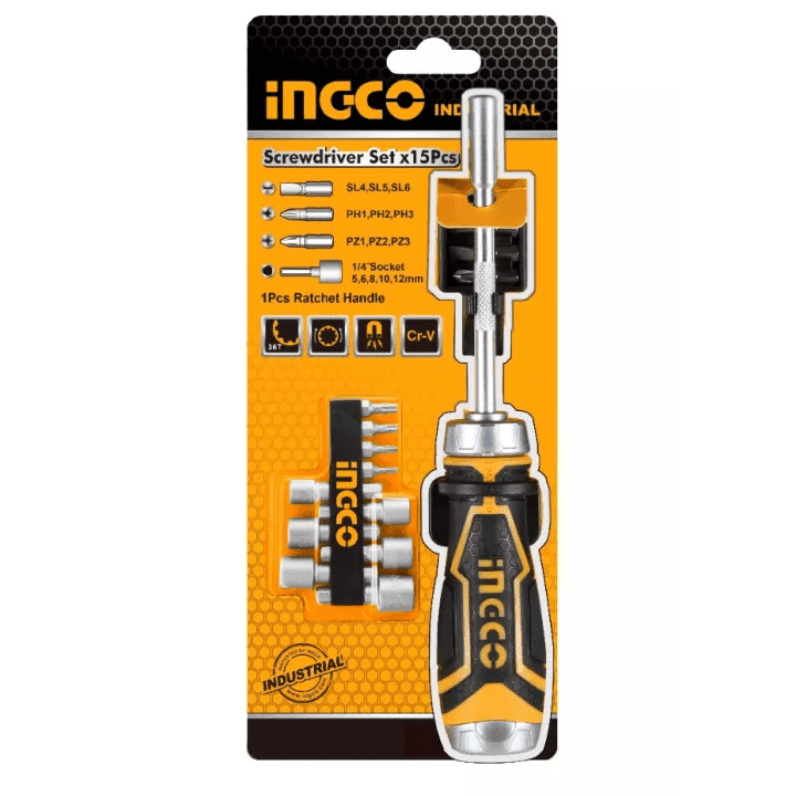 Ingco Screwdrivers Ingco 15 In 1 Ratchet Screwdriver Set - AKISD1508