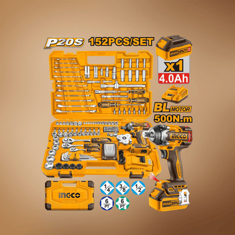 Ingco Power Tool Combo Kit Ingco 152 Pieces Cordless Impact Wrench Tools Set - HKTHP31521