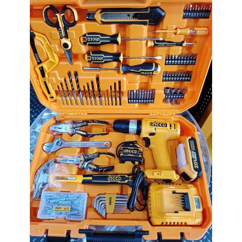 Ingco Tool Set Ingco 165 Pieces Tools Set with 20V Lithium-Ion Cordless Impact Drill - HKTHP11651