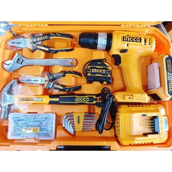 Ingco Tool Set Ingco 165 Pieces Tools Set with 20V Lithium-Ion Cordless Impact Drill - HKTHP11651