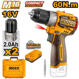 Ingco Drill Ingco 16V Lithium-Ion Cordless Drill With 2 Pieces 2.0Ah Battery & Charger- CDLI16682