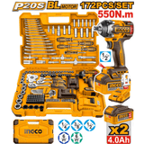 Ingco Tool Chests & Cabinets Ingco 172-Piece Cordless Impact Wrench Tool Set With 2x 4.0Ah Batteries - HKTHP41723