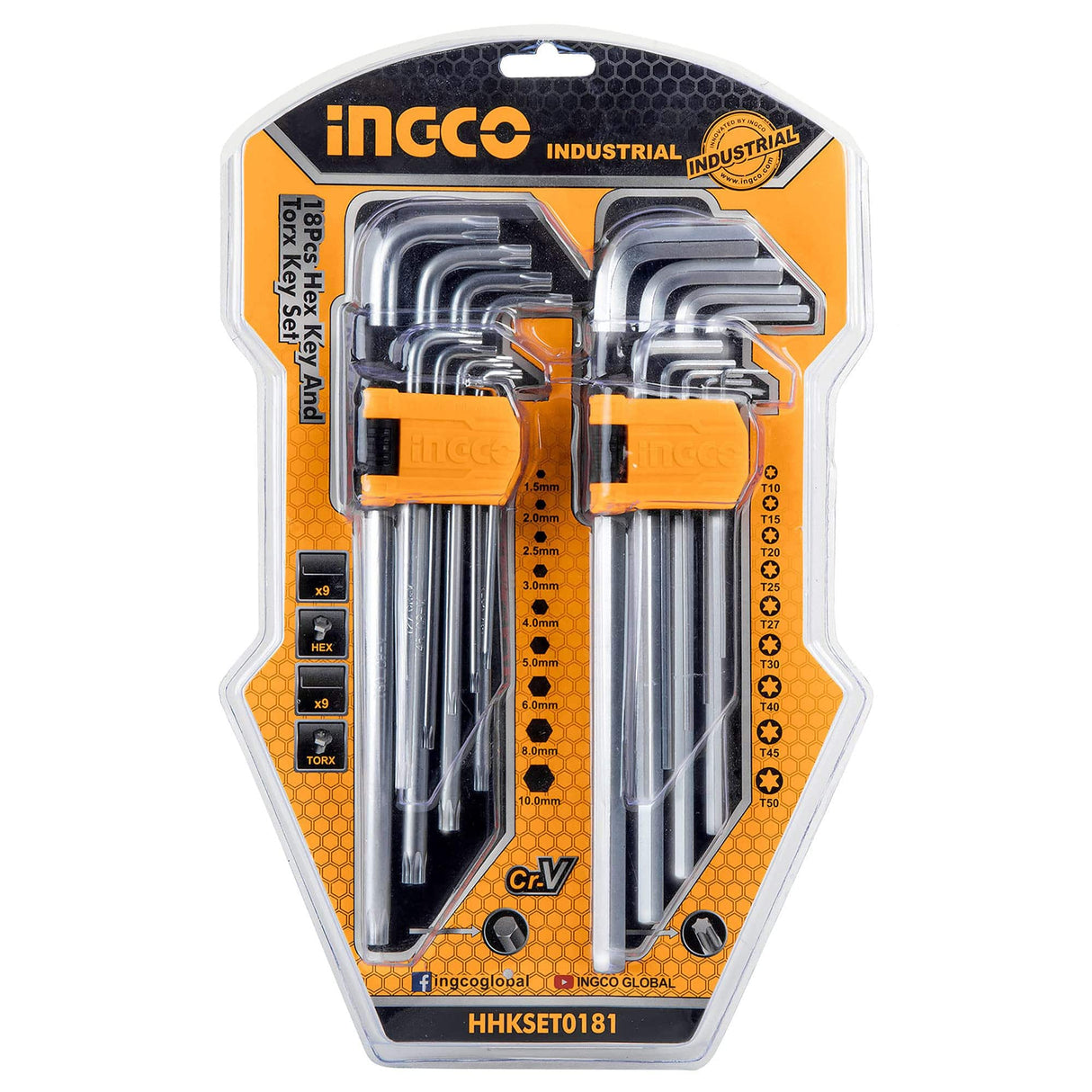 Ingco Sockets & Hex Keys Ingco 18 Pcs Hex Key And Torx Key Set - HHKSET0181