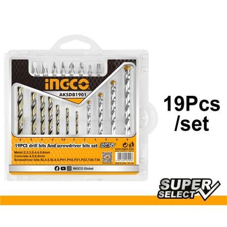 Ingco Drill Bits Ingco 19 Pieces Drill Bits & Screwdriver Bits Set - AKSDB1901