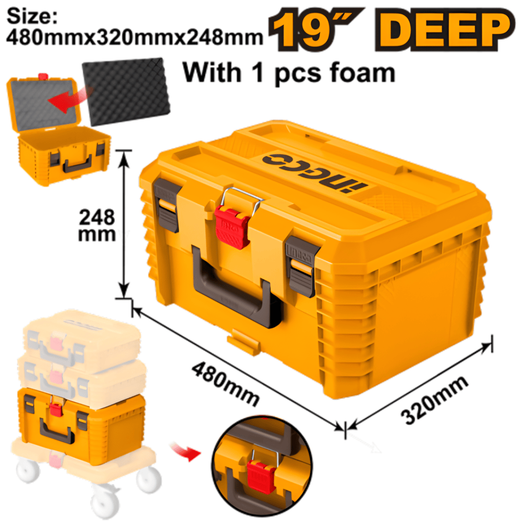 Ingco Tool Boxes Bags & Belts Ingco 19" Stackable Tool Box  With Plastic Claps 25KG  - PBXS103