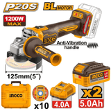 Ingco Grinder Ingco 20V 5" Cordless Angle Grinder 1200w With Battery And Charger Included  –  CAGLI2120272