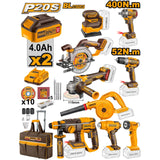 Ingco Power Tool Combo Kit Ingco 20V 9 Pieces Lithium-Ion Cordless Industrial Tools Set - CKLI2098