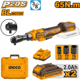 Ingco Power Tool Combo Kits Ingco 20V Brushless Cordless Drive Ratchet 3/8" 65Nm with 2 x 2.0 Ah Batteries, Charger & Accessories - CDRLI20652