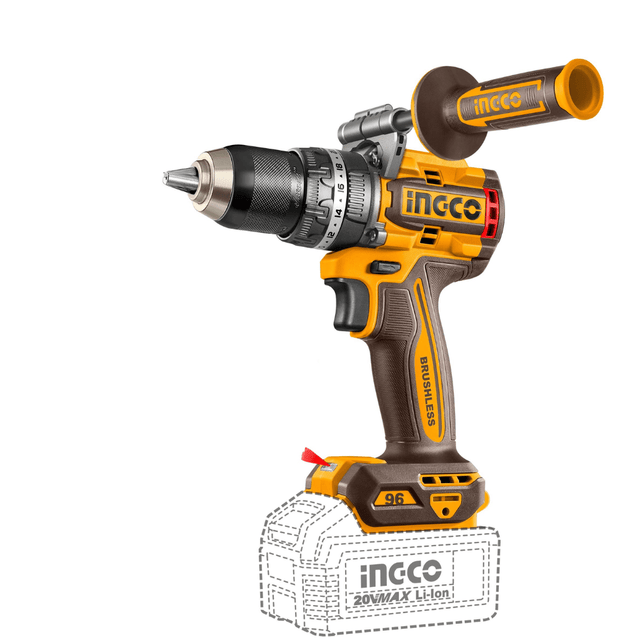 Ingco Tools Ingco 20V Brushless Cordless Impact Drill 96Nm with 2 Batteries, Charger & Drill Bits - CIDLI209686