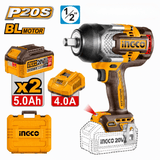 Ingco Impact Wrench & Drivers Ingco 20V Brushless Cordless Impact Wrench Kit 1000Nm with 2 × 5.0Ah Batteries, Charger & 1/2" Drive - CIWLI20100