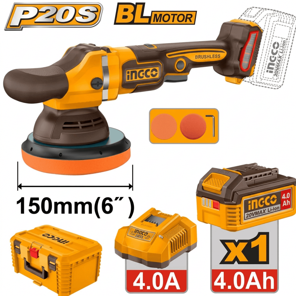 Ingco Specialty Power Tool Ingco 20V Brushless Cordless Polisher 150mm (6") with 4.0Ah Battery & Charger - APLI20158