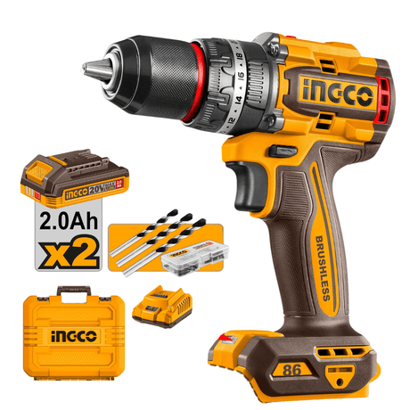 Ingco Drill Ingco 20V Brushless Impact Drill 86Nm 30000 bpm With Two 2.0Ah Batteries - CIDLI208687