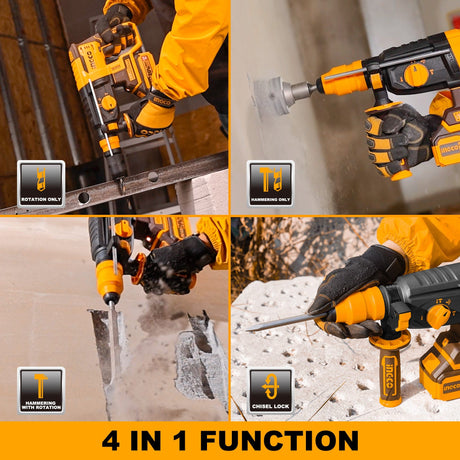 Ingco Drill Ingco 20V Brushless Lithium-Ion Rotary Hammer with SDS Plus Chuck & Two 4.0Ah Batteries – CRHLI202289