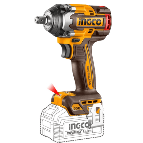 Ingco Impact Wrench & Driver Ingco 20V Cordless Brushless Impact Wrench 550Nm Torque (Battery & Charger Not Included) - CIWLI20551