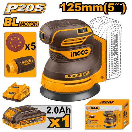 Ingco Sander Ingco 20V Cordless Brushless Random Orbit Sander 125mm (5") - CROSLI20021