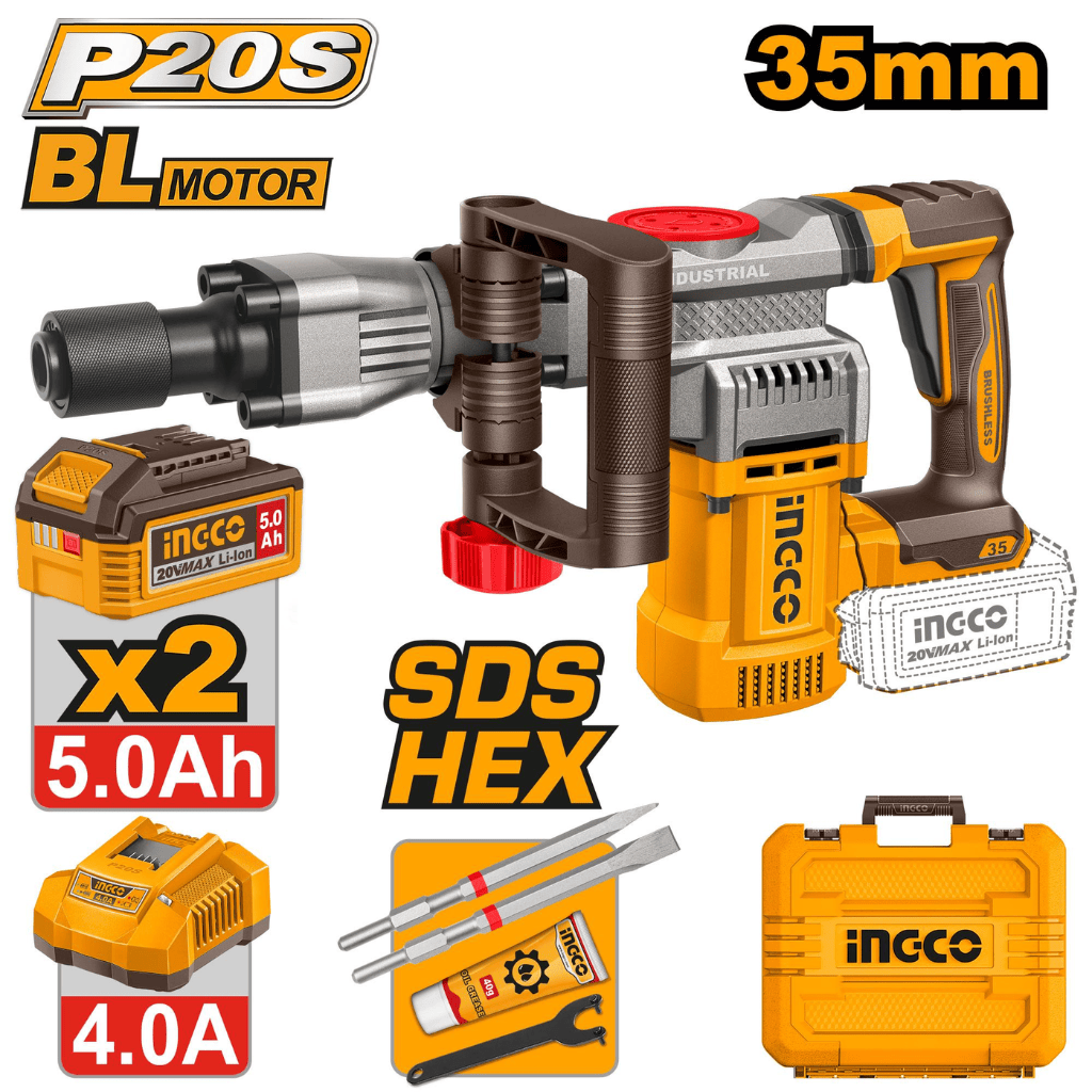 Ingco Demolition Hammer Ingco 20V Cordless Demolition Breaker 35mm - CDBLI203582