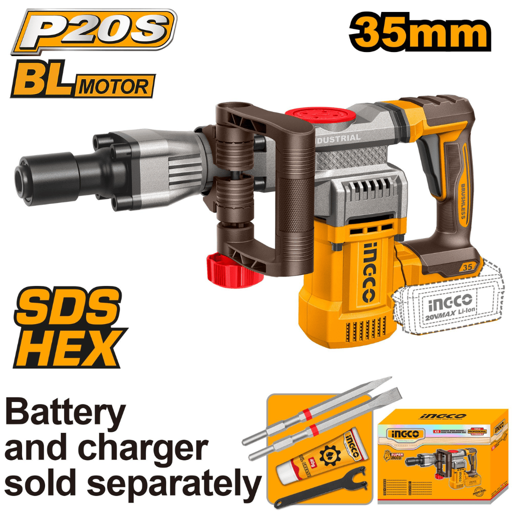 Ingco Demolition Hammer Ingco 20V Cordless Demolition Breaker 35mm Without Battery & Charger - CDBLI20358