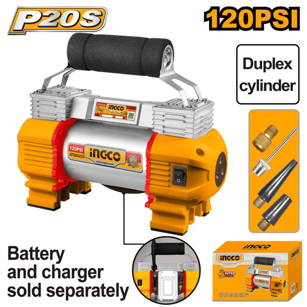 Ingco Compressor & Air Tool Accessories Ingco 20V Cordless Dual Cylinder Compressor 120 PSI - CACLI2026