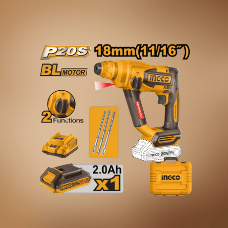 Ingco Drill Ingco 20V Cordless Rotary Hammer Drill With Battery And Charger - CRHLI201881