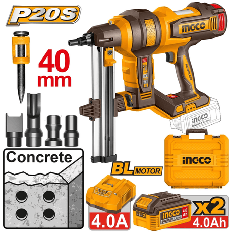 Ingco Nailer & Stapler Ingco 20V Lithium-Ion Brushless Cordless Concrete Nailer 1500W - CCNLI9008