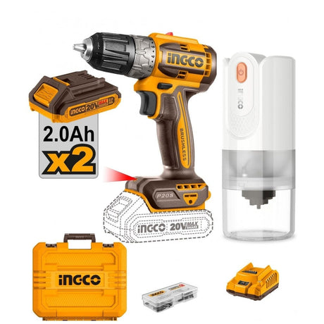 Ingco Power Tool Combo Kit Ingco 20V Lithium-Ion Brushless Cordless Drill & Coffee Grinder Combo Kit Set - COSLI240315