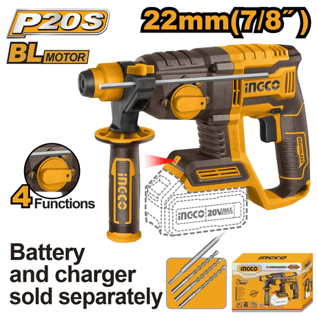 Ingco Drill Ingco 20V Lithium-Ion Brushless Cordless Rotary Hammer -  CRHLI21228